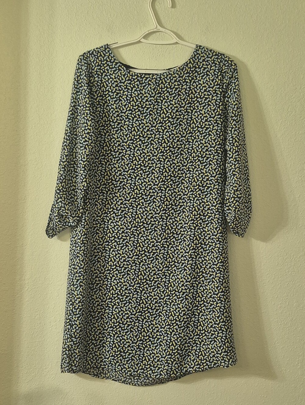 Charming Charlie Navy and Yellow Floral-Print Long Sleeve Shift Dress